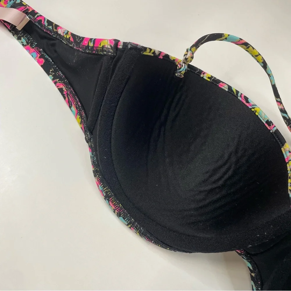 Victorias Secret 34D Flirt Bandeau Bikini Top Floral 3DA Black Pink Blue #1325 - Picture 9 of 12